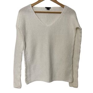Theory Linen Cotton Blend Ribbed V-neck Knit Sweater